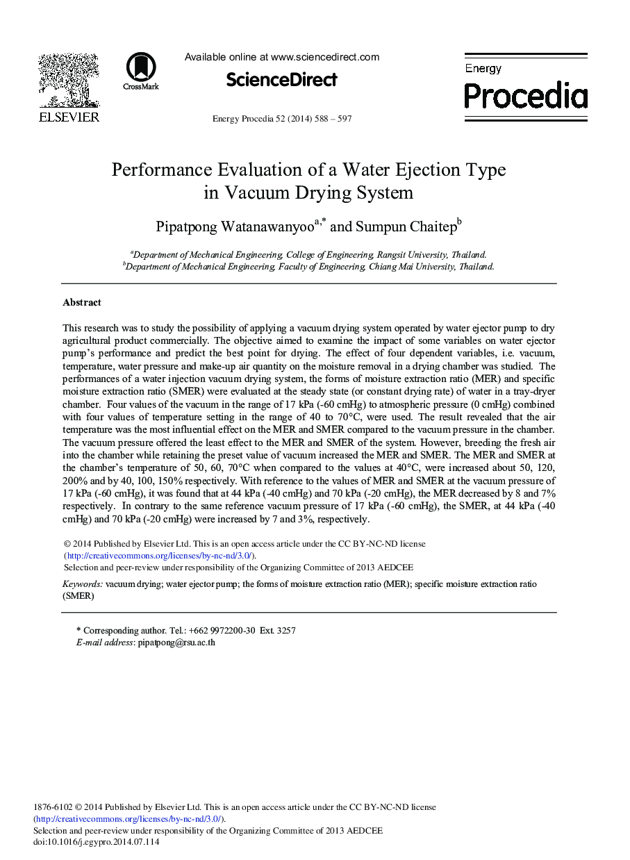 Performance Evaluation of a Water Ejection Type in Vacuum Drying System 