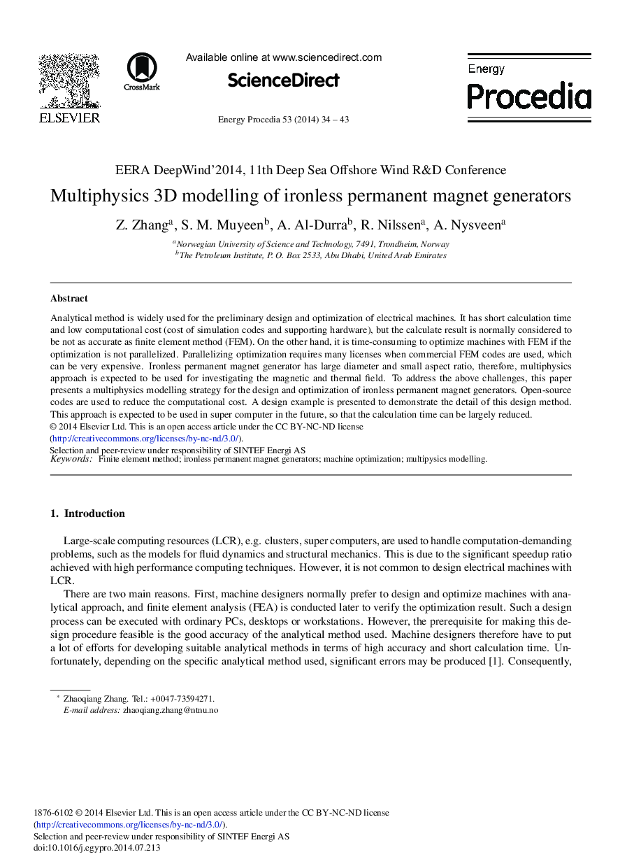 Multiphysics 3D Modelling of Ironless Permanent Magnet Generators 