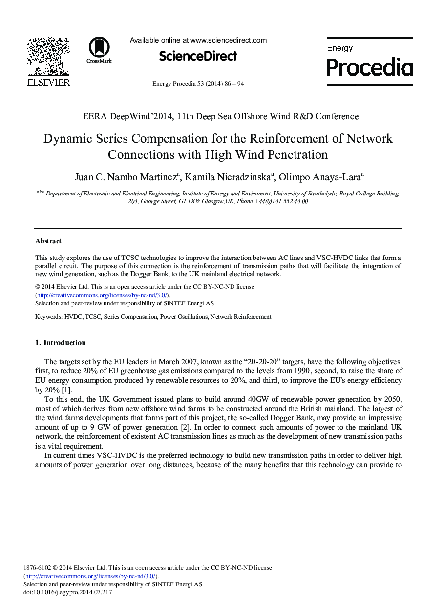 Dynamic Series Compensation for the Reinforcement of Network Connections with High Wind Penetration 