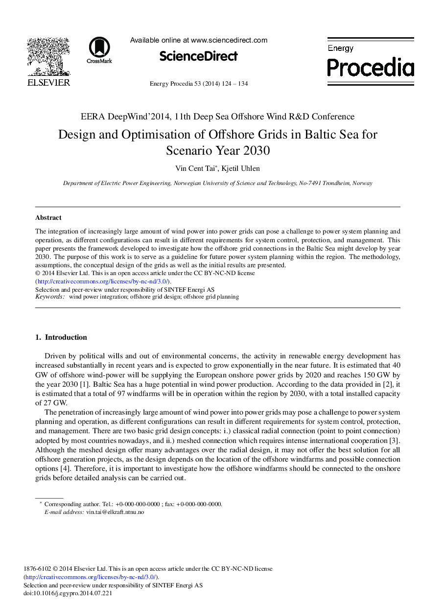 Design and Optimisation of Offshore Grids in Baltic Sea for Scenario Year 2030 