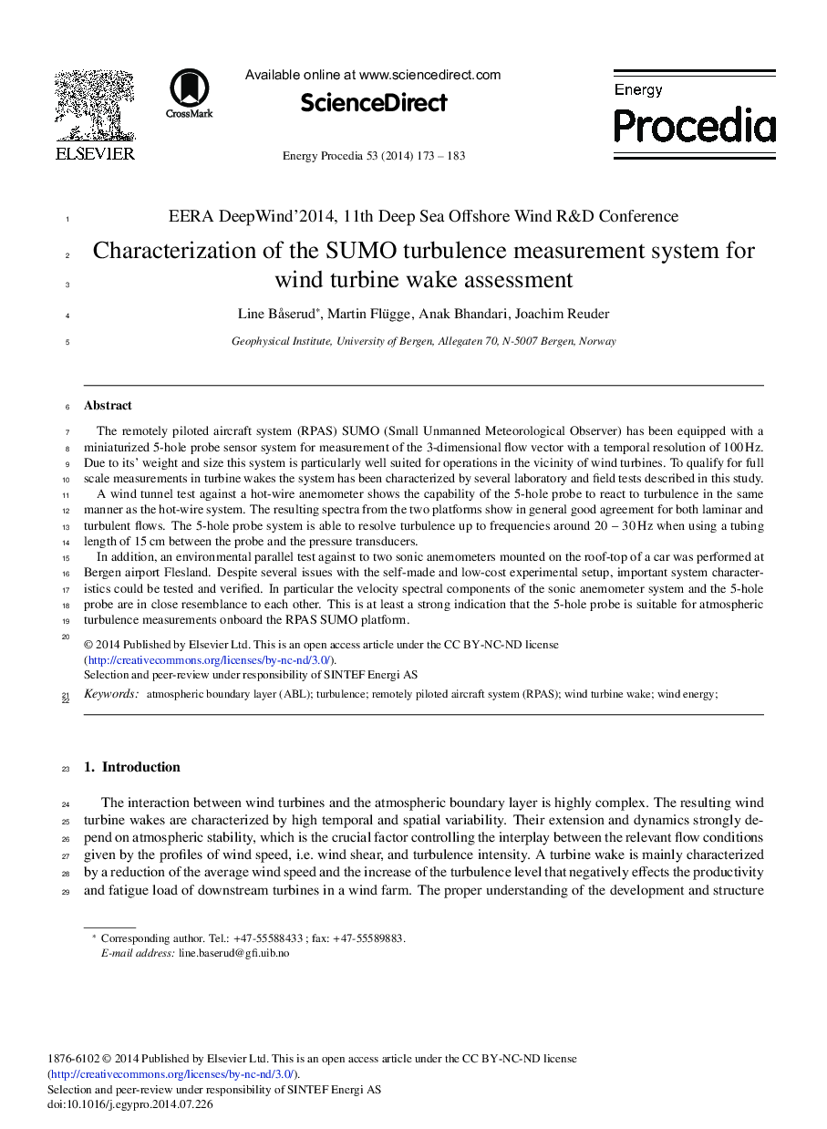 Characterization of the SUMO Turbulence Measurement System for Wind Turbine Wake Assessment 