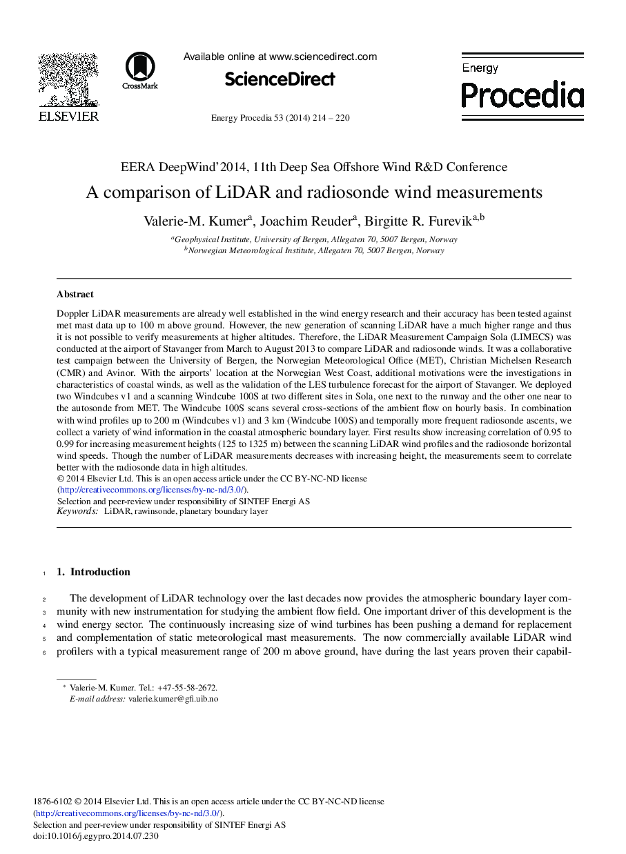 A Comparison of LiDAR and Radiosonde Wind Measurements 