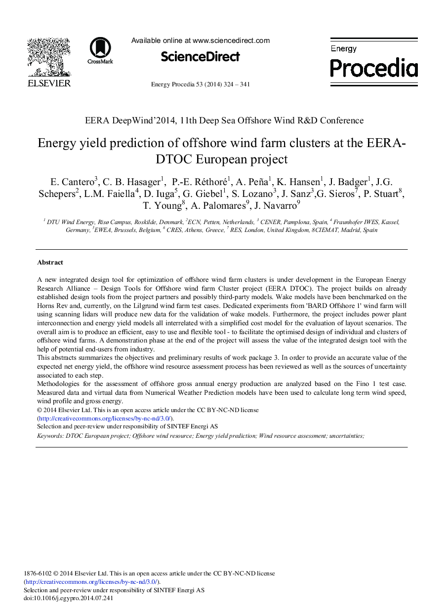 Energy Yield Prediction of Offshore Wind Farm Clusters at the EERA-DTOC European Project 