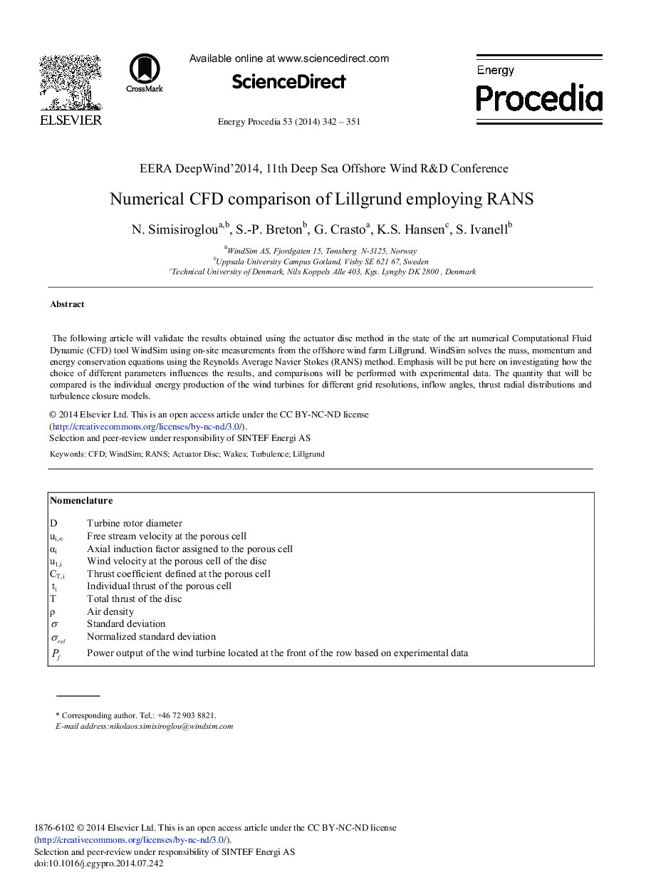 Numerical CFD Comparison of Lillgrund Employing RANS 