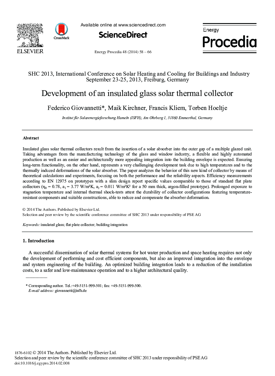 Development of an Insulated Glass Solar Thermal Collector 