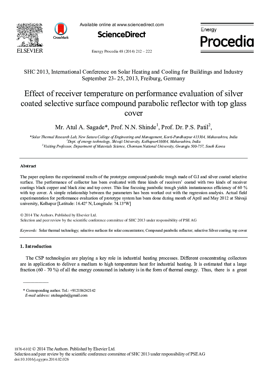 Effect of Receiver Temperature on Performance Evaluation of Silver Coated Selective Surface Compound Parabolic Reflector with Top Glass Cover 