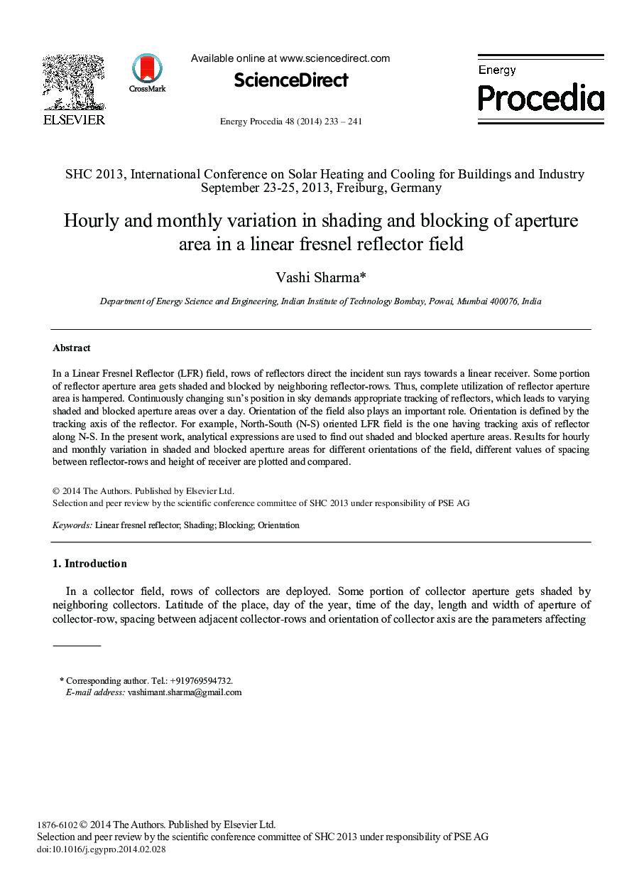 Hourly and Monthly Variation in Shading and Blocking of Aperture Area in a Linear Fresnel Reflector Field 