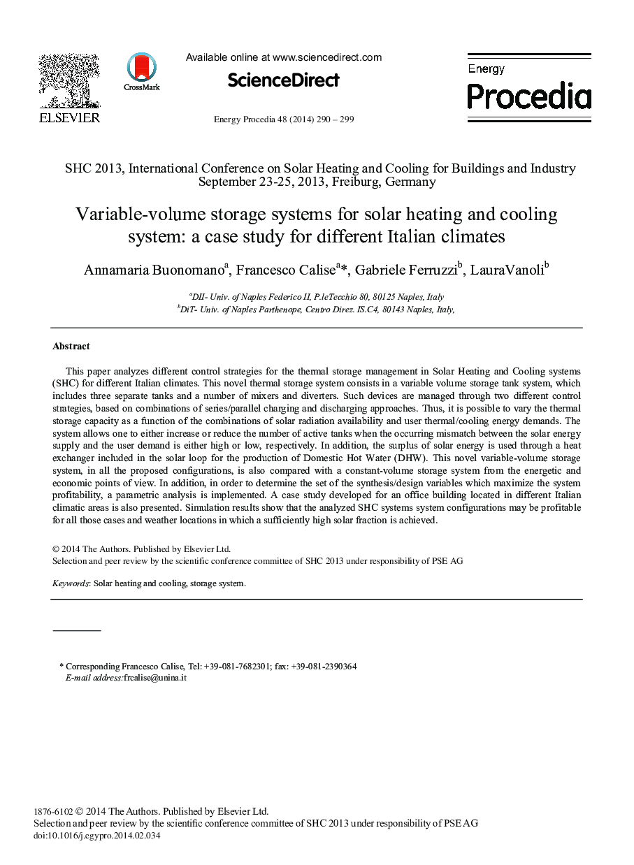 Variable-volume Storage Systems for Solar Heating and Cooling System: A Case Study for Different Italian Climates 