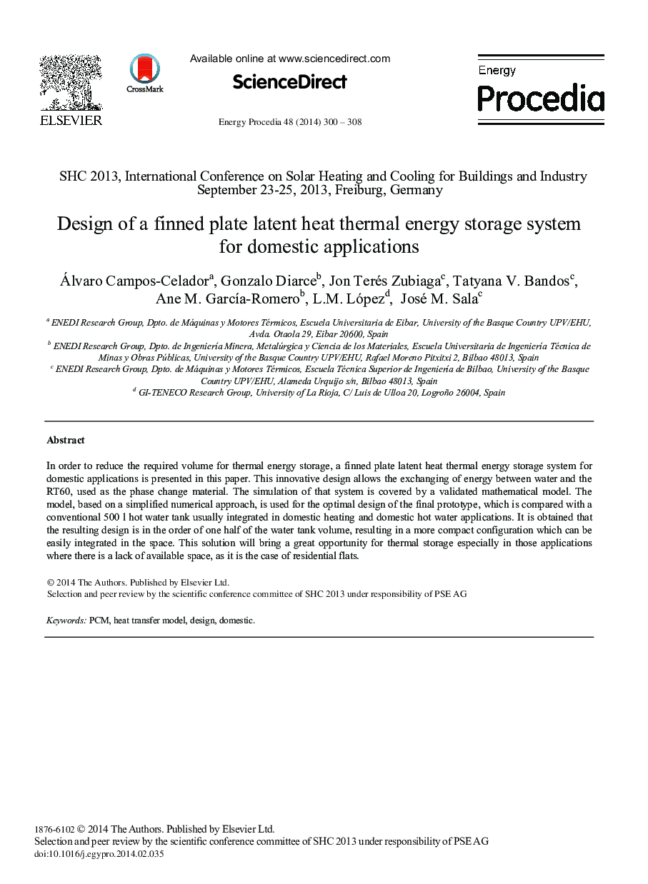 Design of a Finned Plate Latent Heat Thermal Energy Storage System for Domestic Applications 