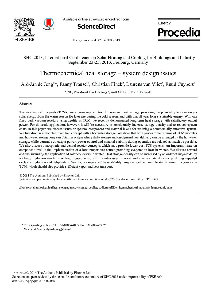 Thermochemical Heat Storage – System Design Issues 