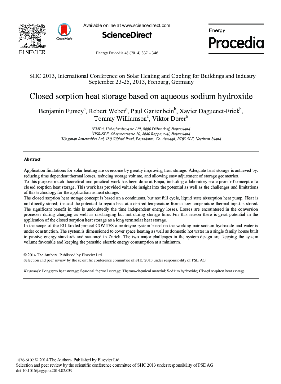Closed Sorption Heat Storage based on Aqueous Sodium Hydroxide 