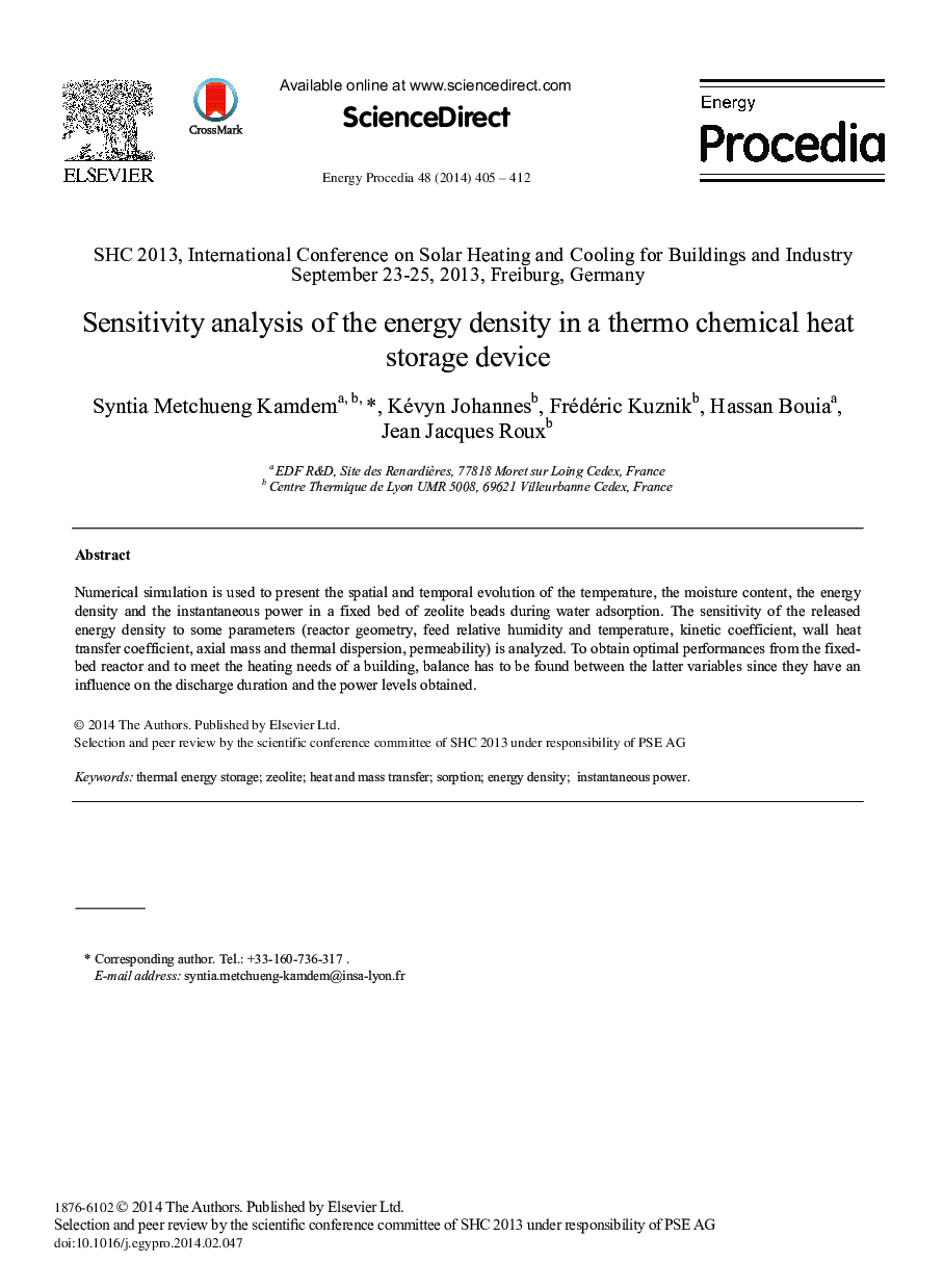 Sensitivity Analysis of the Energy Density in a Thermo Chemical Heat Storage Device 