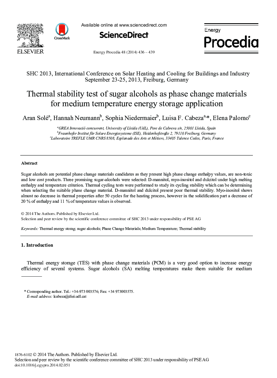 Thermal Stability Test of Sugar Alcohols as Phase Change Materials for Medium Temperature Energy Storage Application 