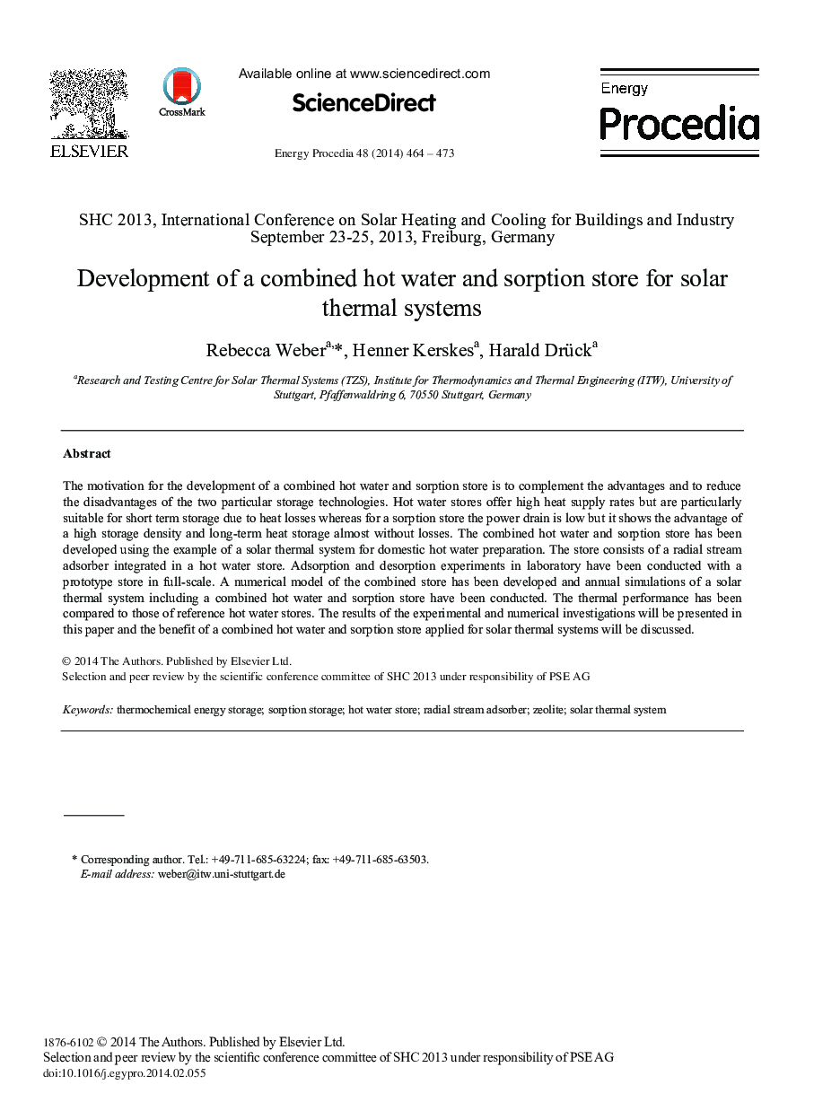 Development of a Combined Hot Water and Sorption Store for Solar Thermal Systems 