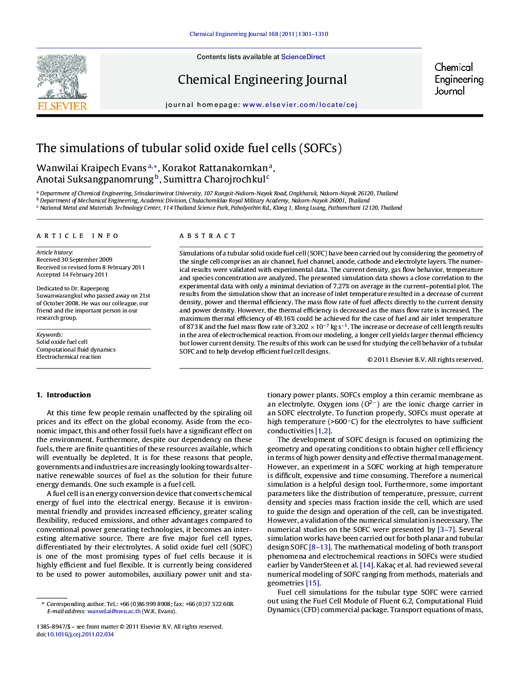 The simulations of tubular solid oxide fuel cells (SOFCs)