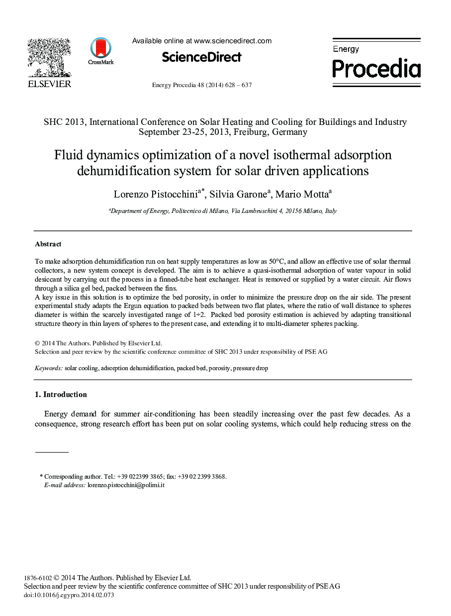 Fluid Dynamics Optimization of a Novel Isothermal Adsorption Dehumidification System for Solar Driven Applications 