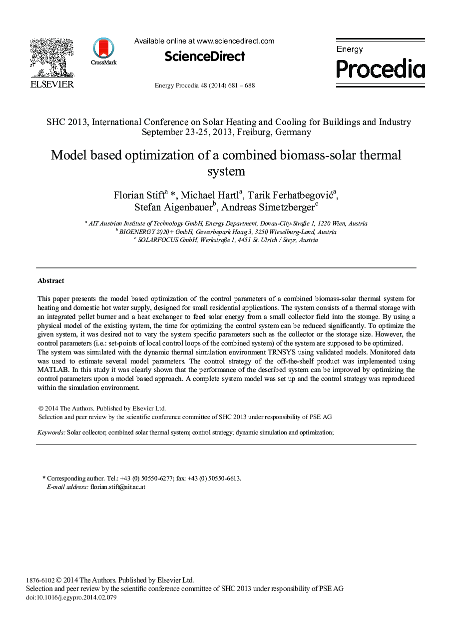Model based Optimization of a Combined Biomass-solar Thermal System 