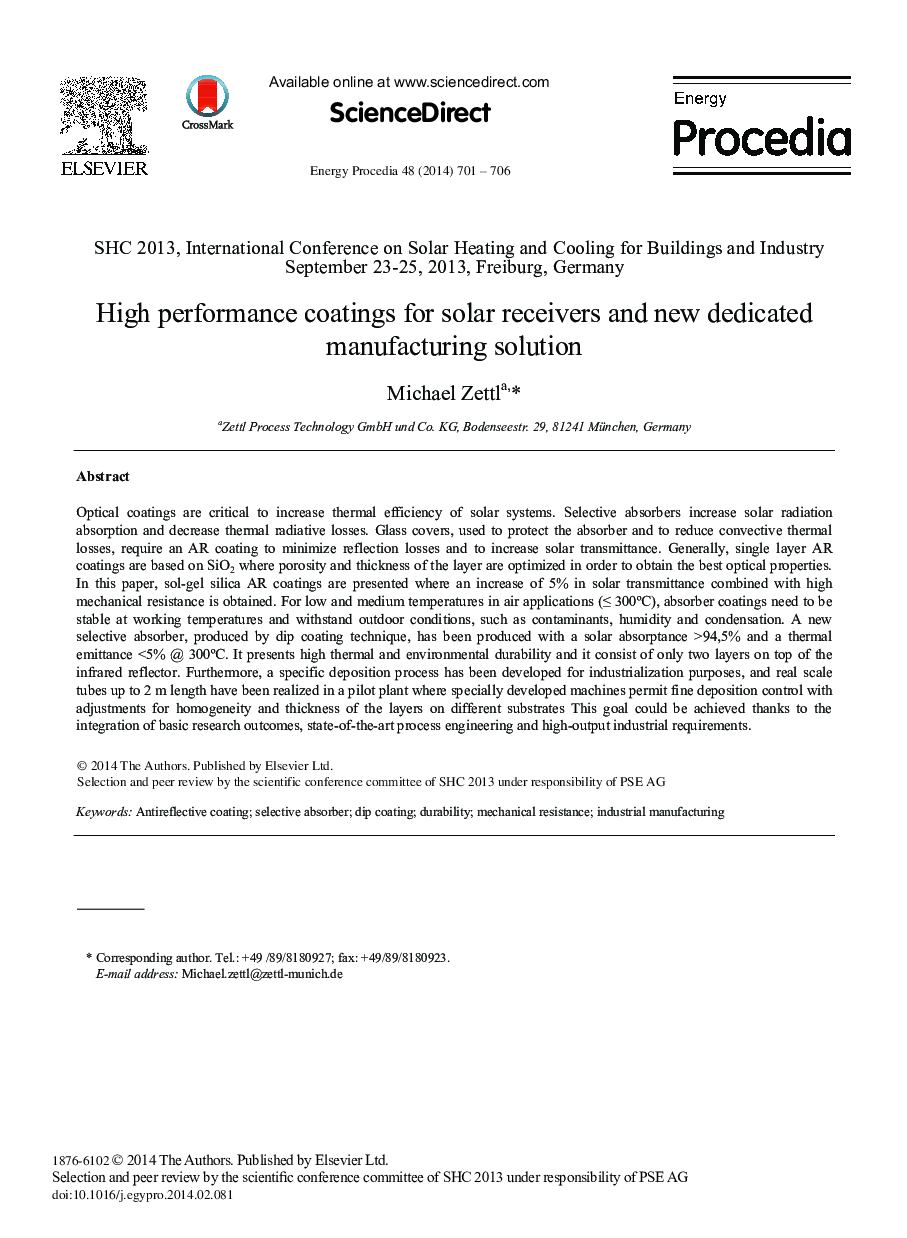 High Performance Coatings for Solar Receivers and New Dedicated Manufacturing Solution 