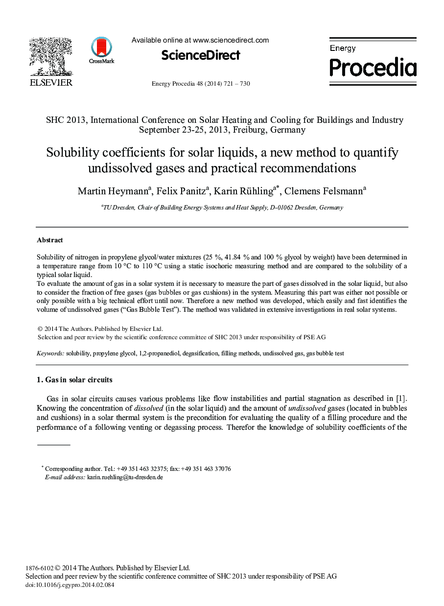 Solubility Coefficients for Solar Liquids, a New Method to Quantify Undissolved Gases and Practical Recommendations 