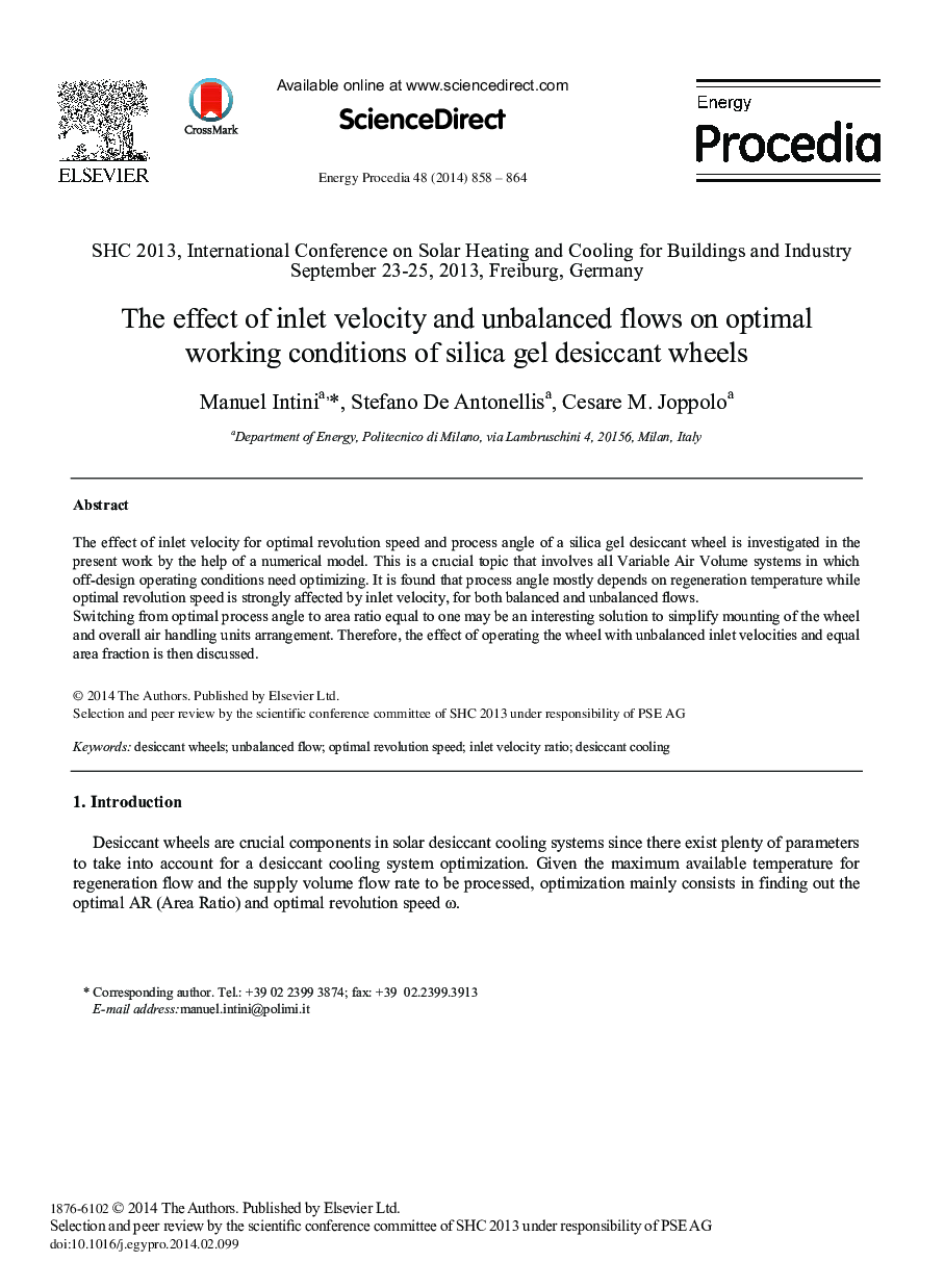 The Effect of Inlet Velocity and Unbalanced Flows on Optimal Working Conditions of Silica Gel Desiccant Wheels 