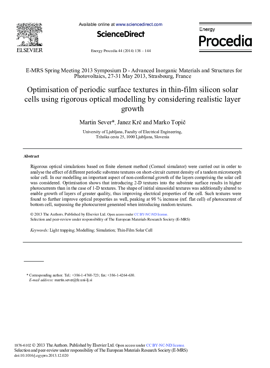 Optimisation of Periodic Surface Textures in Thin-film Silicon Solar Cells Using Rigorous Optical Modelling by Considering Realistic Layer Growth 