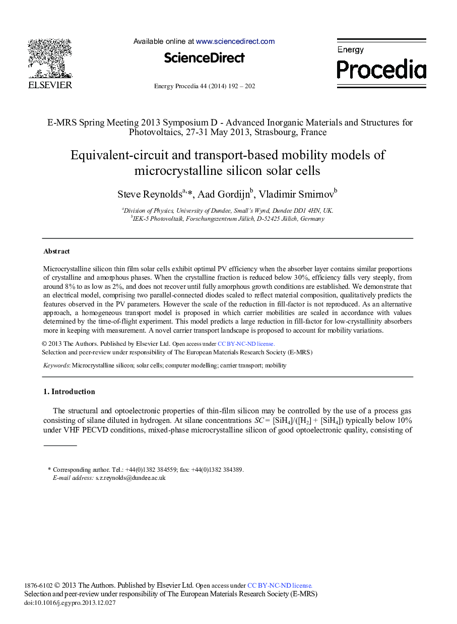 Equivalent-circuit and Transport-based Mobility Models of Microcrystalline Silicon Solar Cells 