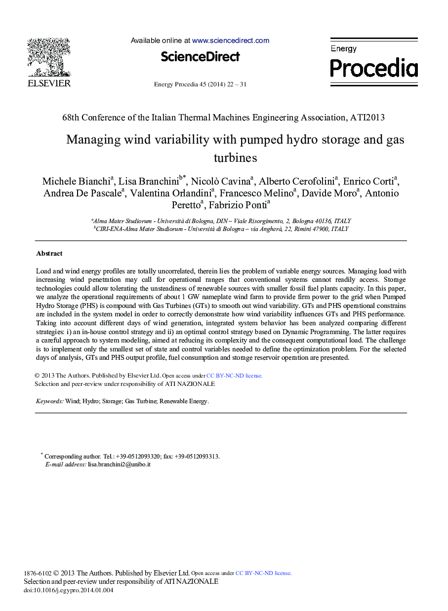 Managing Wind Variability with Pumped Hydro Storage and Gas Turbines 