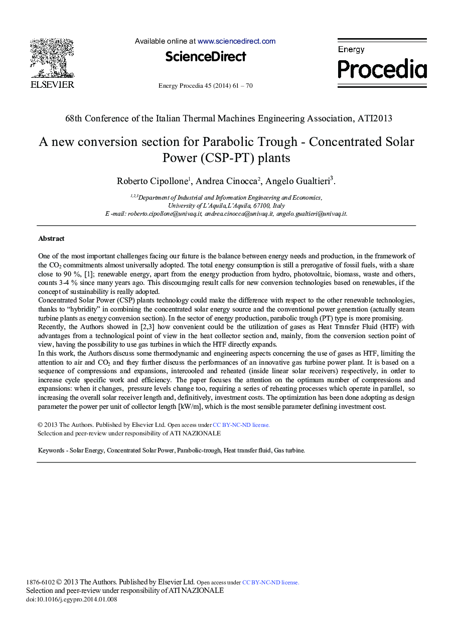 A New Conversion Section for Parabolic Trough - Concentrated Solar Power (CSP-PT) Plants 