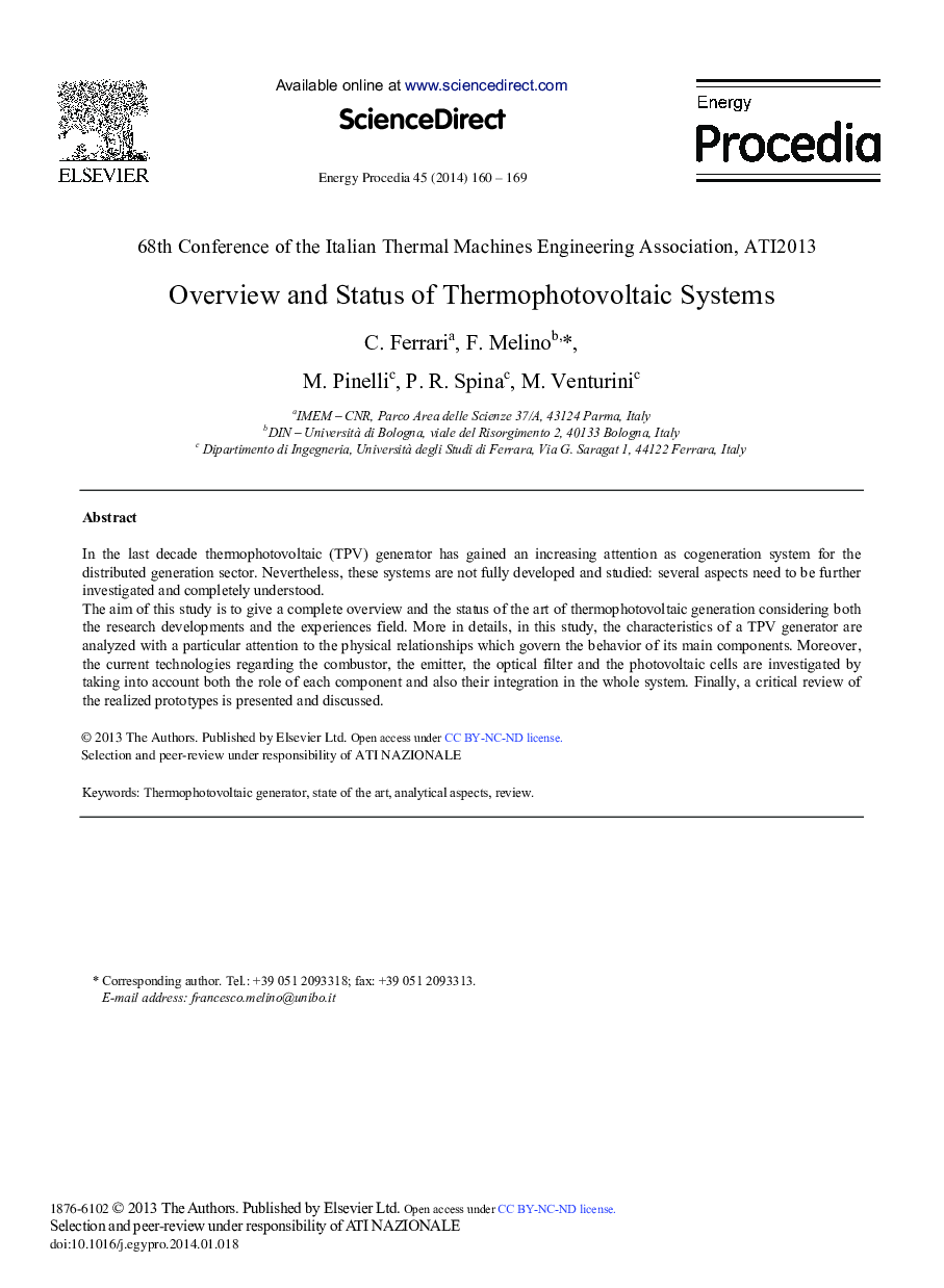 Overview and Status of Thermophotovoltaic Systems 