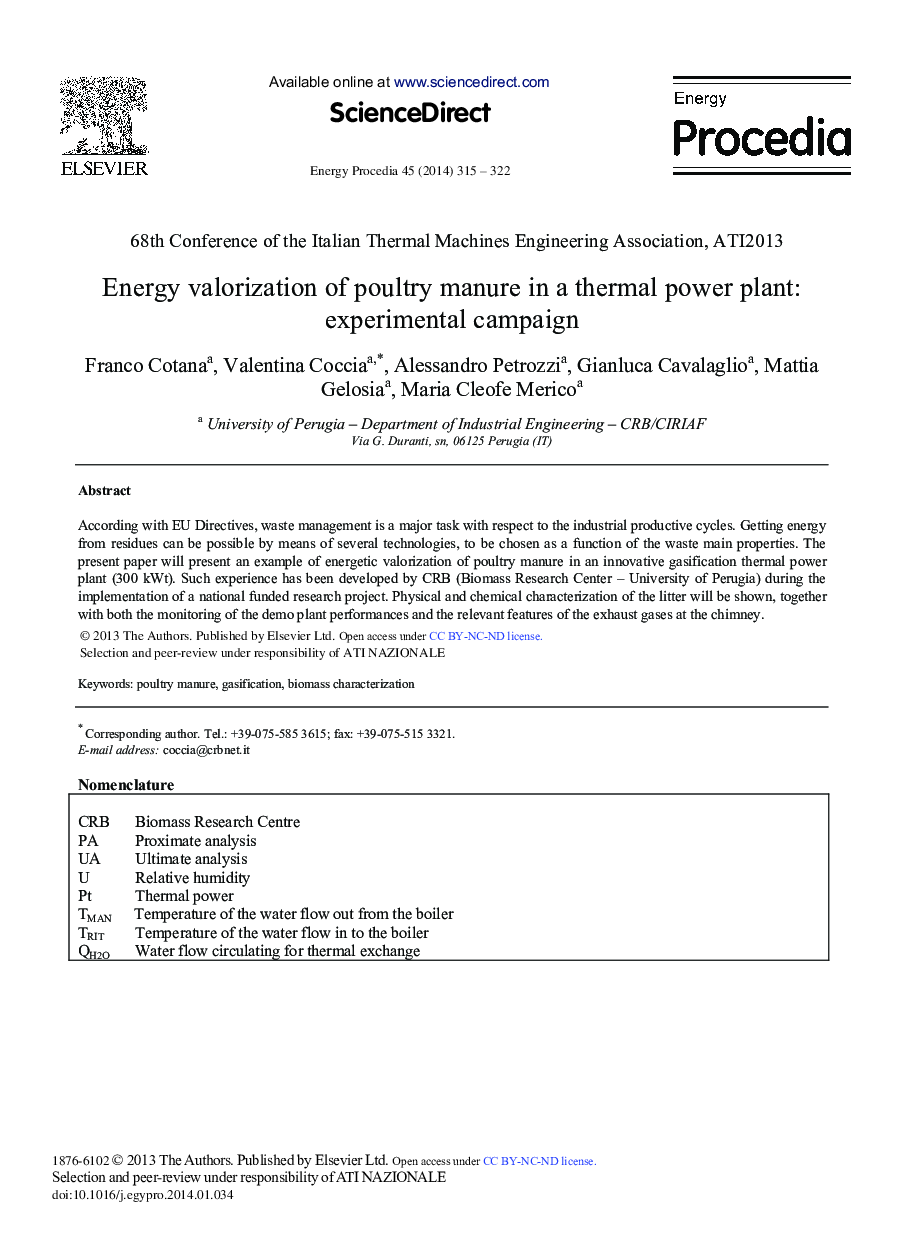 Energy Valorization of Poultry Manure in a Thermal Power Plant: Experimental Campaign 