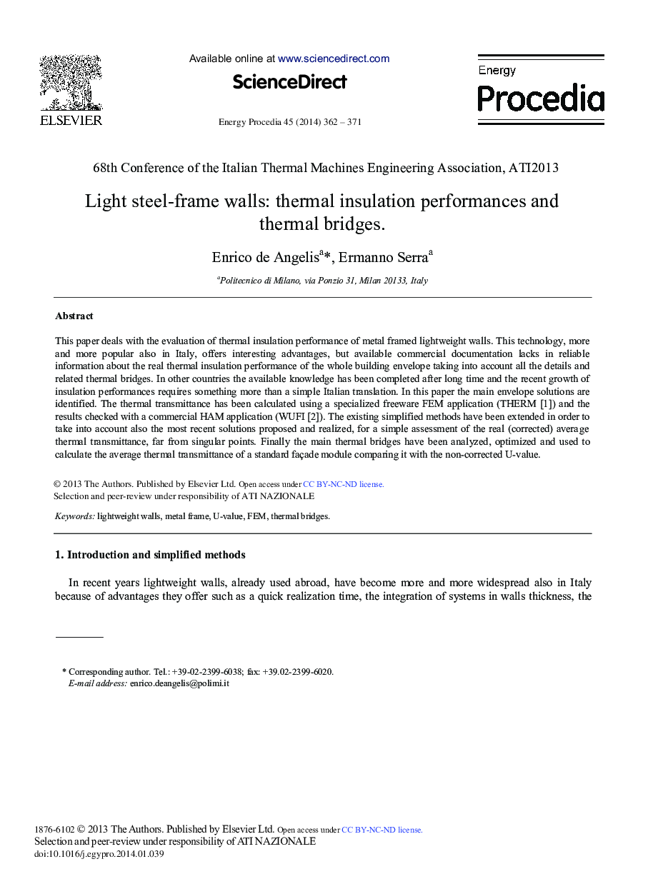 Light Steel-frame Walls: Thermal Insulation Performances and Thermal Bridges 