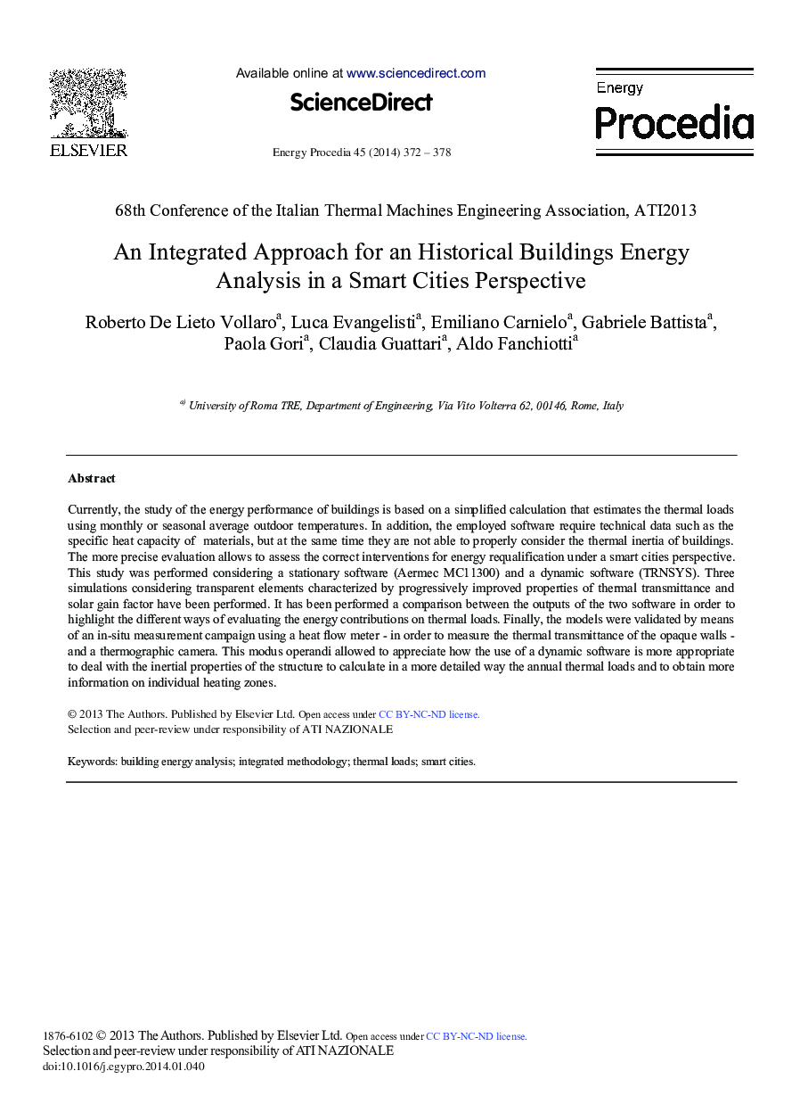 An Integrated Approach for an Historical Buildings Energy Analysis in a Smart Cities Perspective 