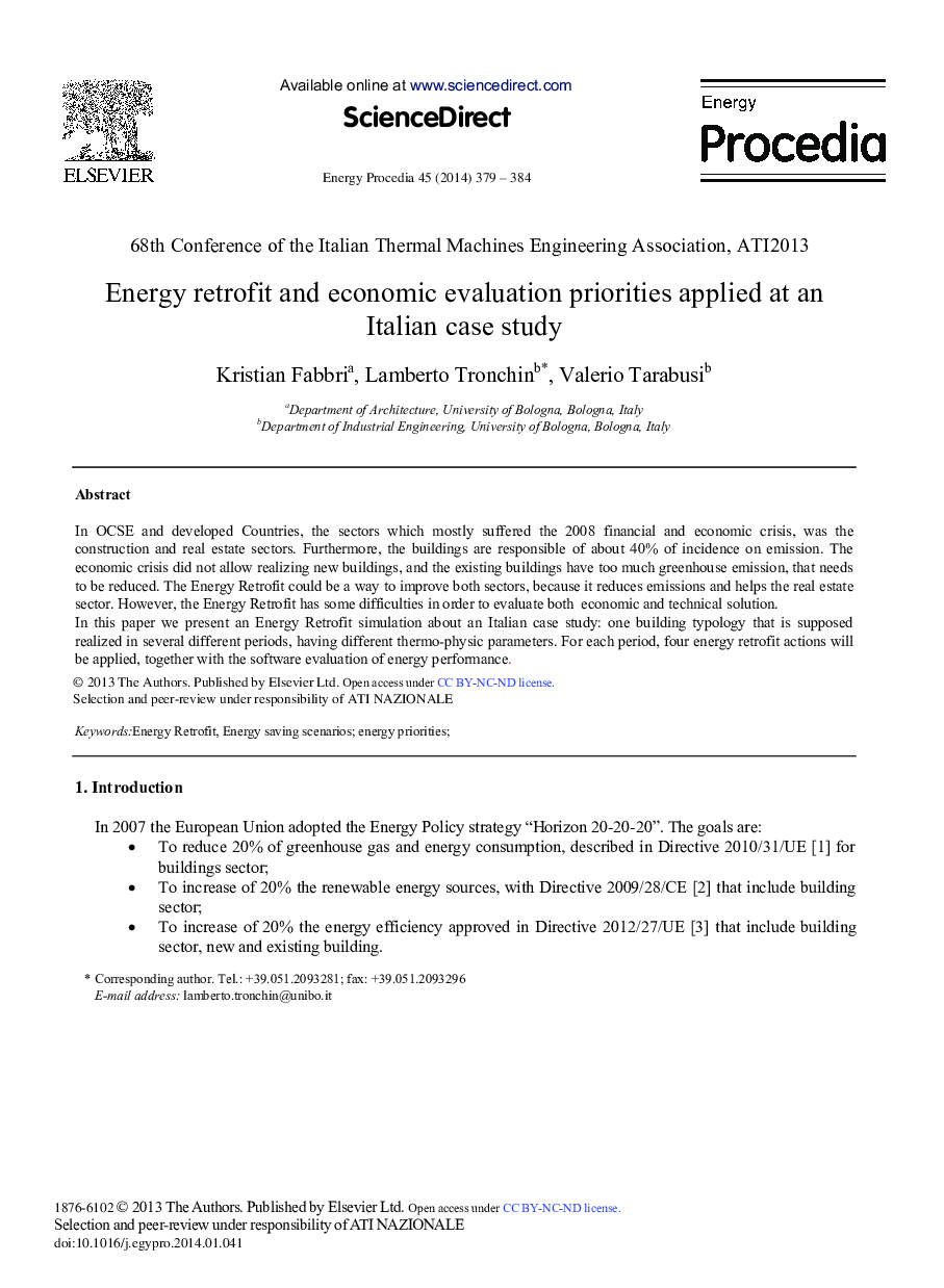 Energy Retrofit and Economic Evaluation Priorities Applied at an Italian Case Study 
