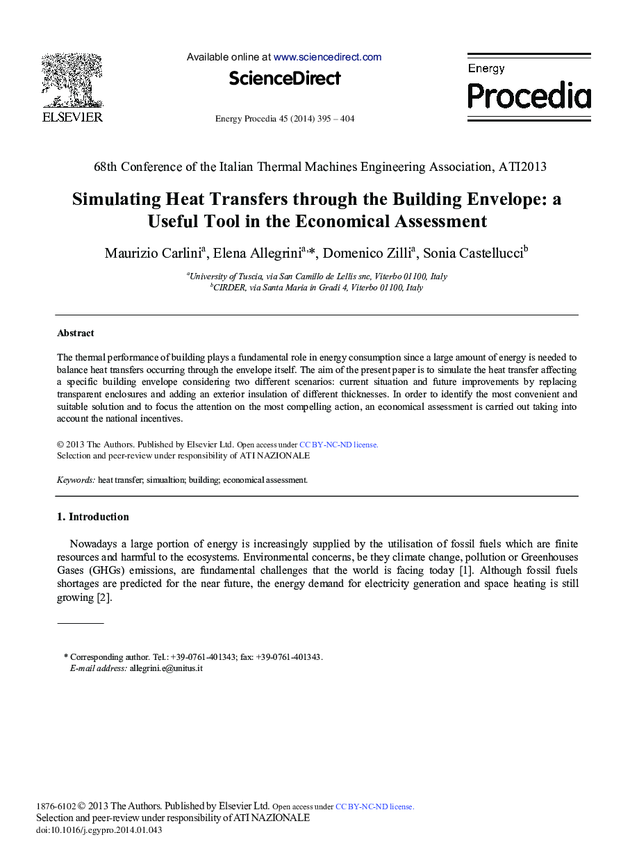 Simulating Heat Transfers through the Building Envelope: A Useful Tool in the Economical Assessment 