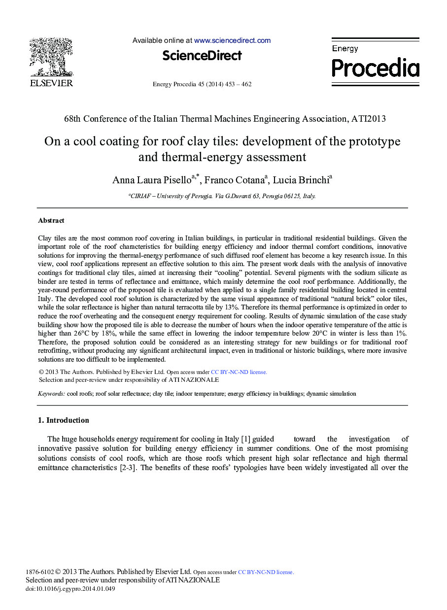 On a Cool Coating for Roof Clay Tiles: Development of the Prototype and Thermal-energy Assessment 
