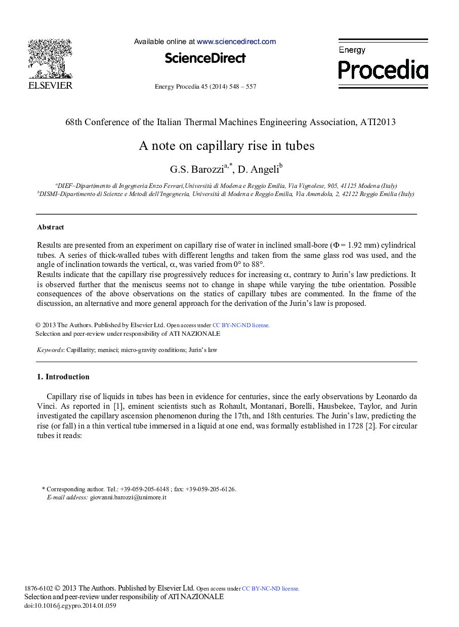A Note on Capillary Rise in Tubes 