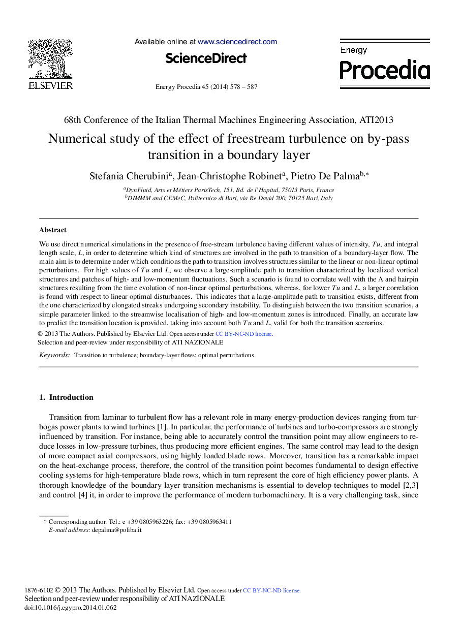 Numerical Study of the Effect of Freestream Turbulence on by-pass Transition in a Boundary Layer 