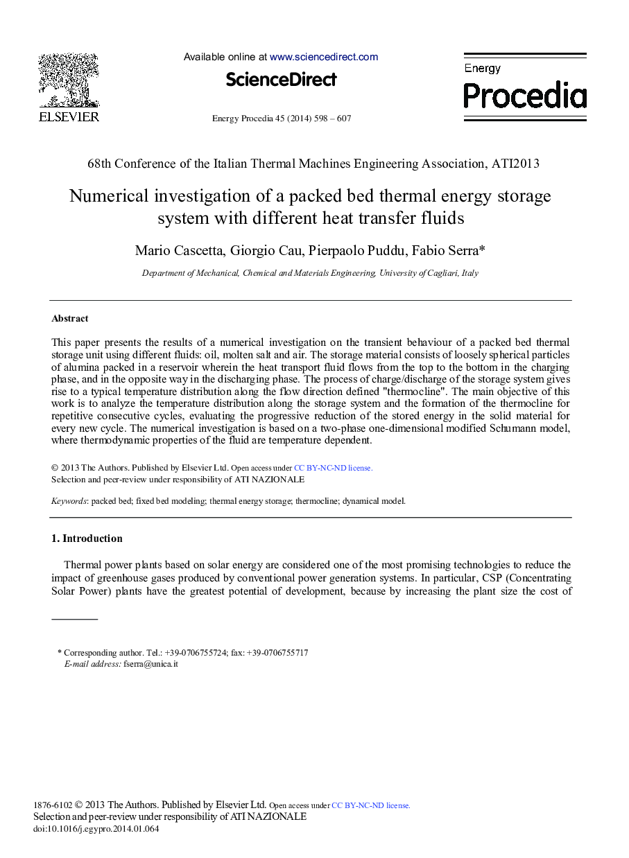 Numerical Investigation of a Packed Bed Thermal Energy Storage System with Different Heat Transfer Fluids 