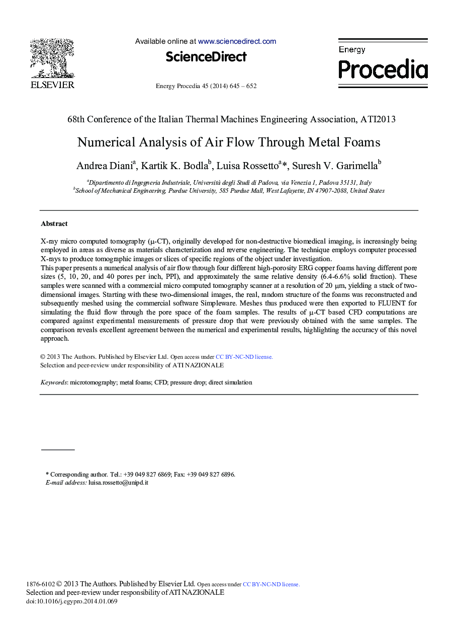 Numerical Analysis of Air Flow through Metal Foams 