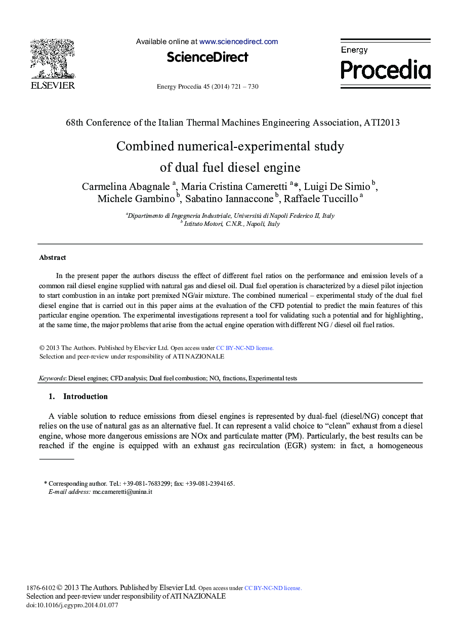 Combined Numerical-experimental Study of Dual Fuel Diesel Engine 