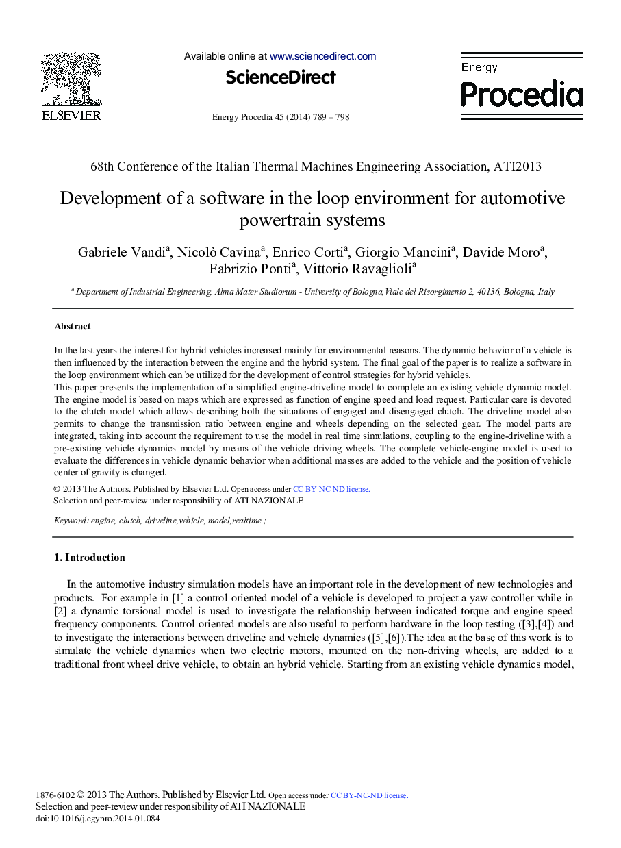 Development of a Software in the Loop Environment for Automotive Powertrain Systems 