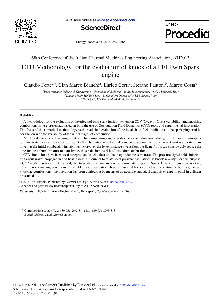 CFD Methodology for the Evaluation of Knock of a PFI Twin Spark Engine 