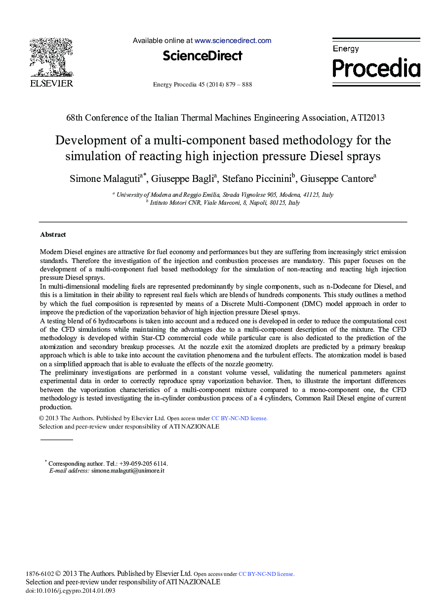 Development of a Multi-component based Methodology for the Simulation of Reacting High Injection Pressure Diesel Sprays 