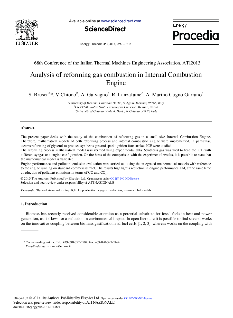 Analysis of Reforming Gas Combustion in Internal Combustion Engine 