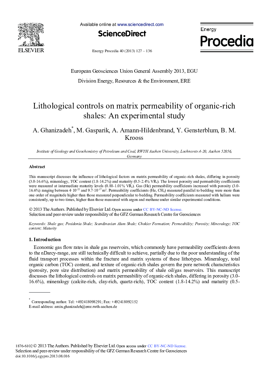 Lithological Controls on Matrix Permeability of Organic-rich Shales: An Experimental Study 