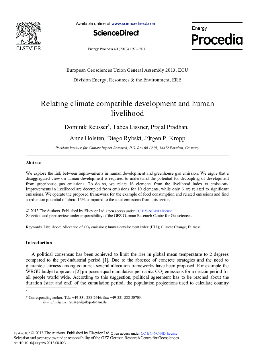 Relating Climate Compatible Development and Human Livelihood 
