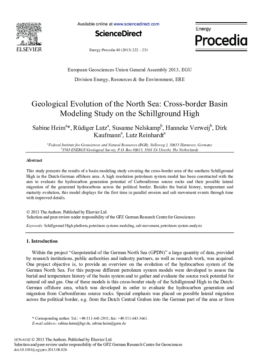 Geological Evolution of the North Sea: Cross-border Basin Modeling Study on the Schillground High