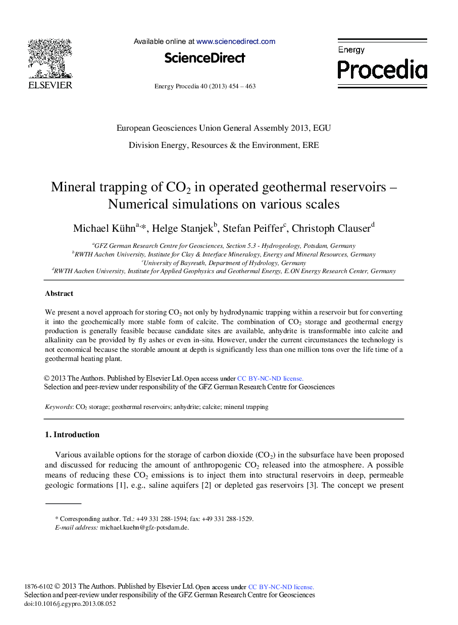 Mineral Trapping of CO2 in Operated Geothermal Reservoirs - Numerical Simulations on Various Scales