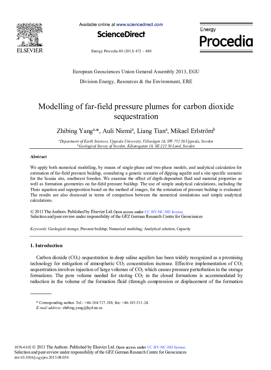 Modelling of Far-field Pressure Plumes for Carbon Dioxide Sequestration 