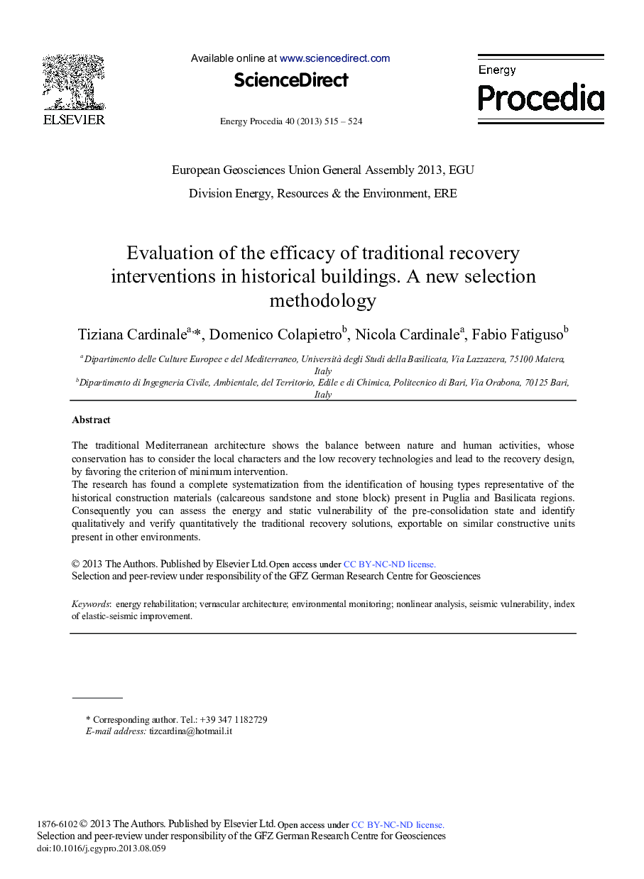 Evaluation of the Efficacy of Traditional Recovery Interventions in Historical Buildings. A New Selection Methodology 